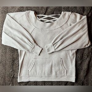 BKE Cream Crew Neck Sweater with Lace-Up Detail